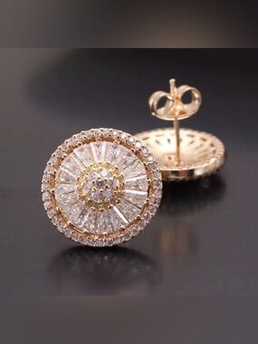 Luxury Cubic Zircon Stud Earrings Women CZ Jewelry Gold Plated Color Round